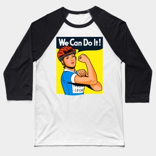 Bicycle Women Cyclist We Can Do It Retro Vintage Feminist Meme Baseball T-Shirt